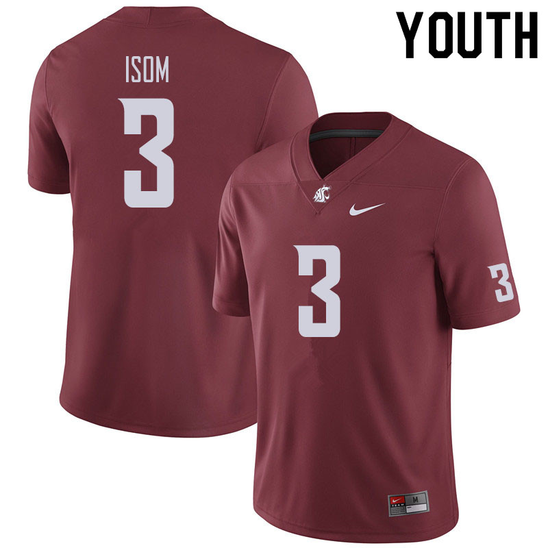 Youth #3 Daniel Isom Washington State Cougars Football Jerseys Sale-Crimson - Click Image to Close